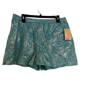 NWT Michael Kors Cotton Foil-Print Shorts – Turquoise, Women’s Large